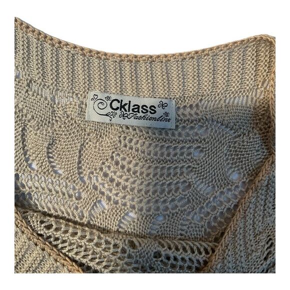 CKLASS Women’s Vintage Beige Ivory Knit Crotchet Mid Sleeve Sweater Blouse M - Picture 6 of 9
